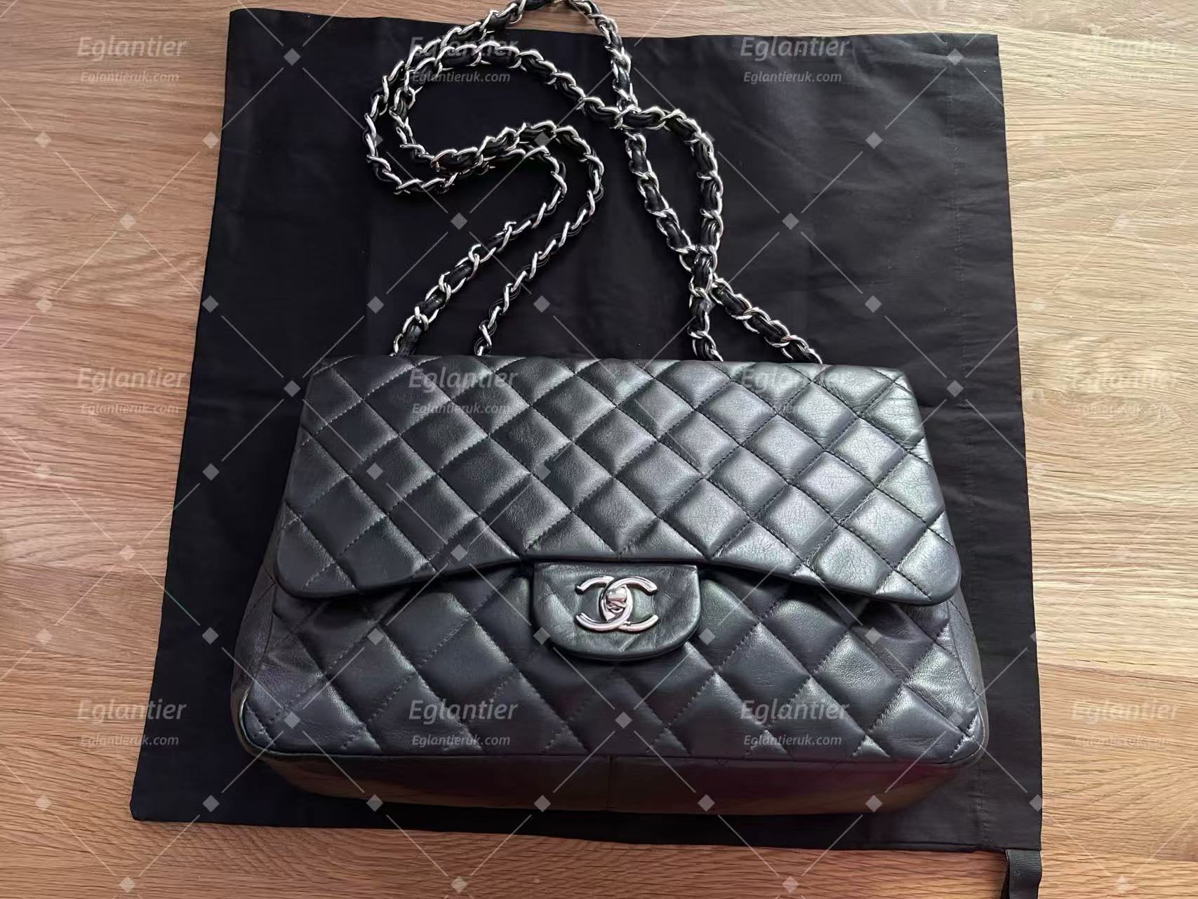 Chanel Timeless Classic single flap jumbo lambskin black silver hardware ID Card
