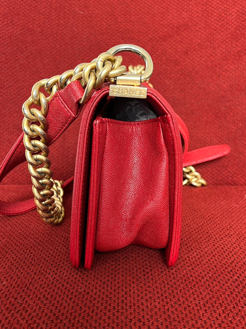 Chanel leboy small red caviar leather gold hardware