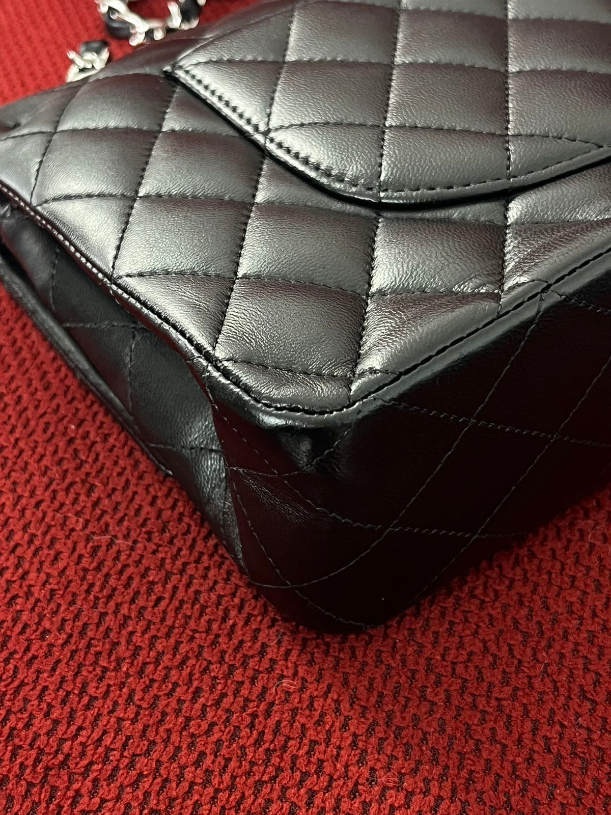 Chanel  Classic double flap bag lambskin black medium silver hardware