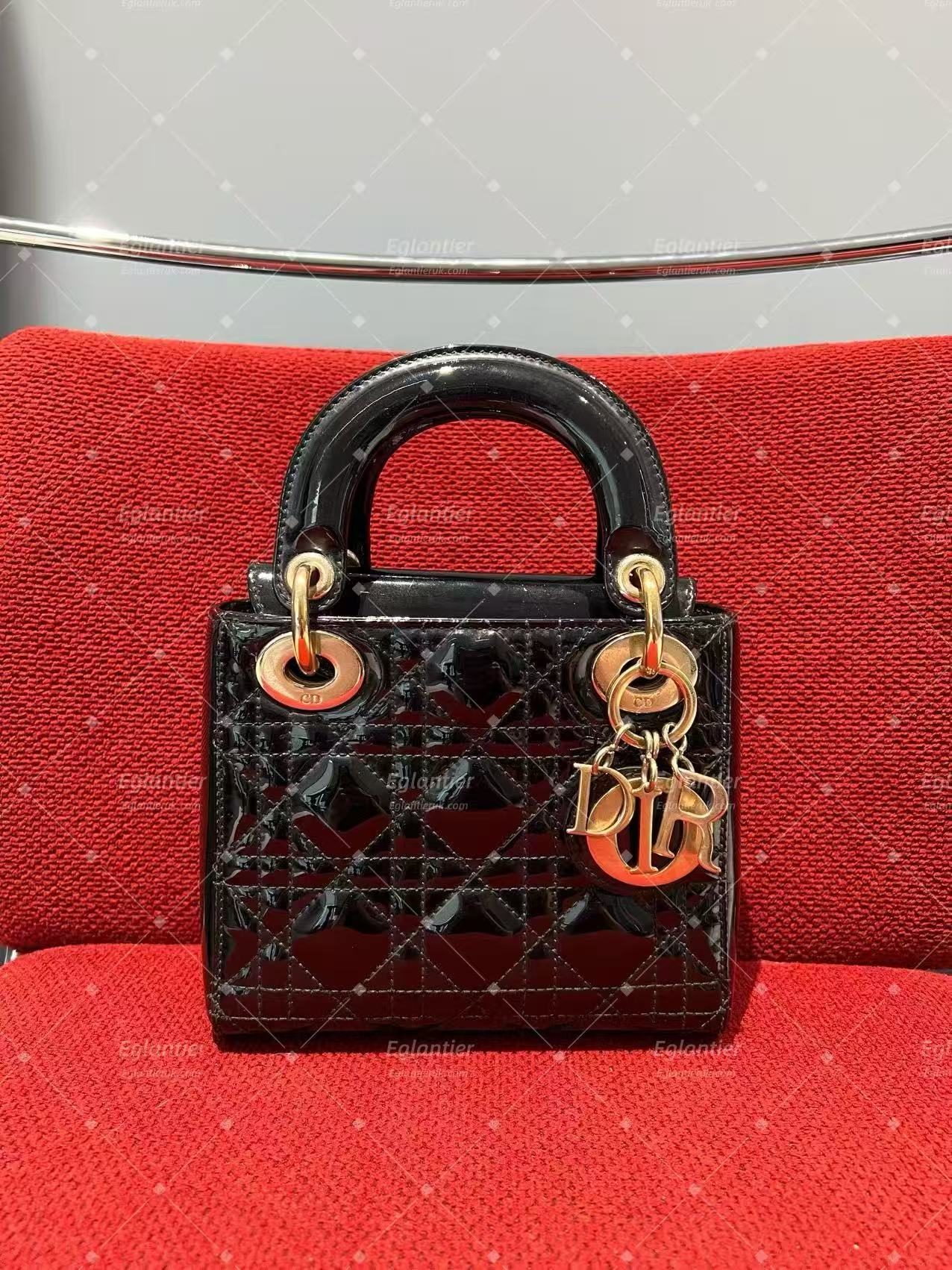 lady dior mini black patent leather gold hardware