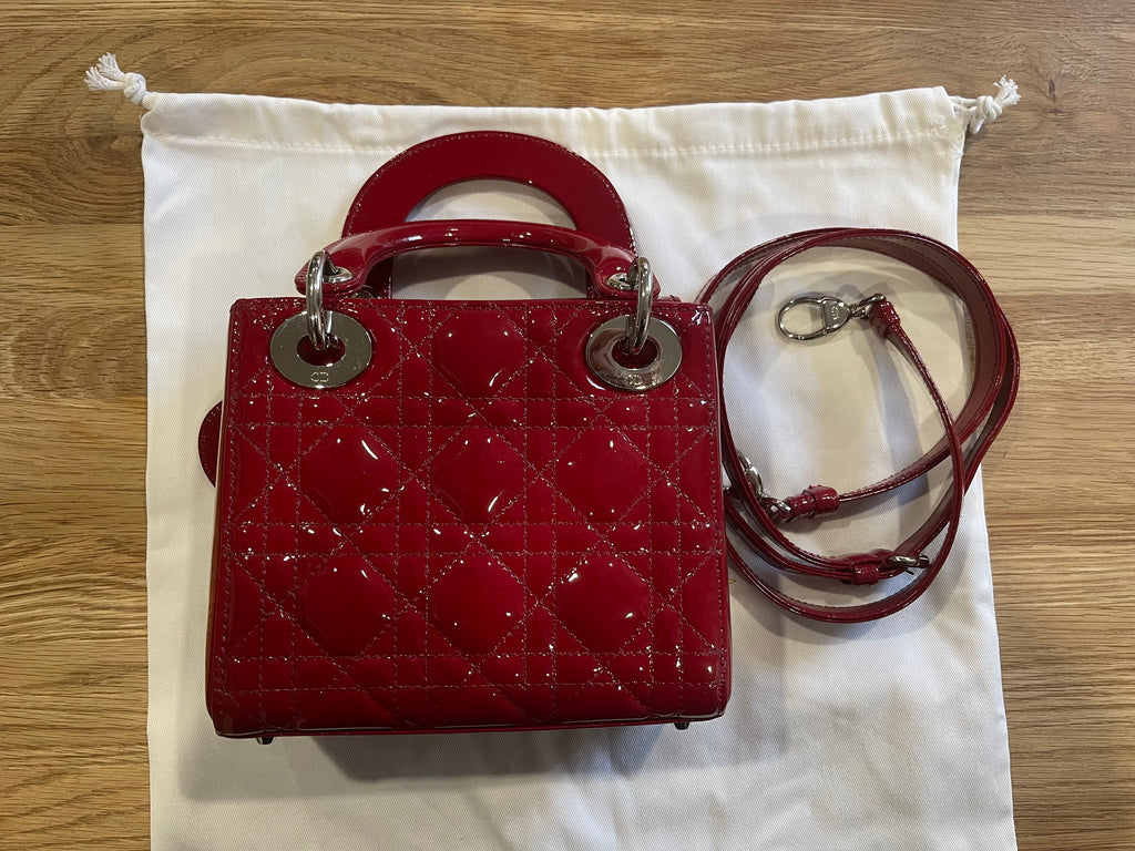 Lady dior mini red patent leather