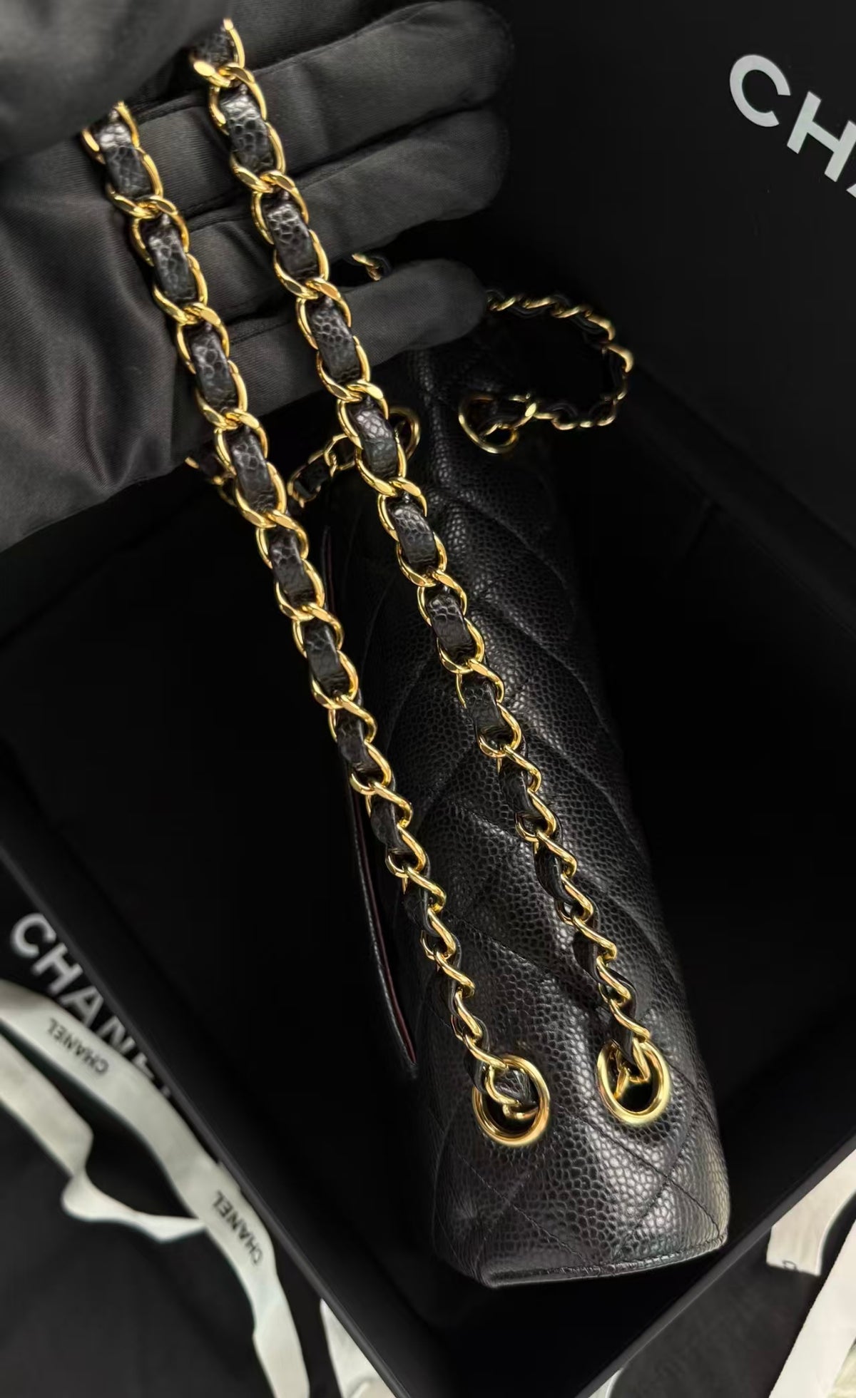 Chanel Timeless Classic Double Flap | Medium | Black Caviar | Gold Hardware | Microchip | Pre-Owned