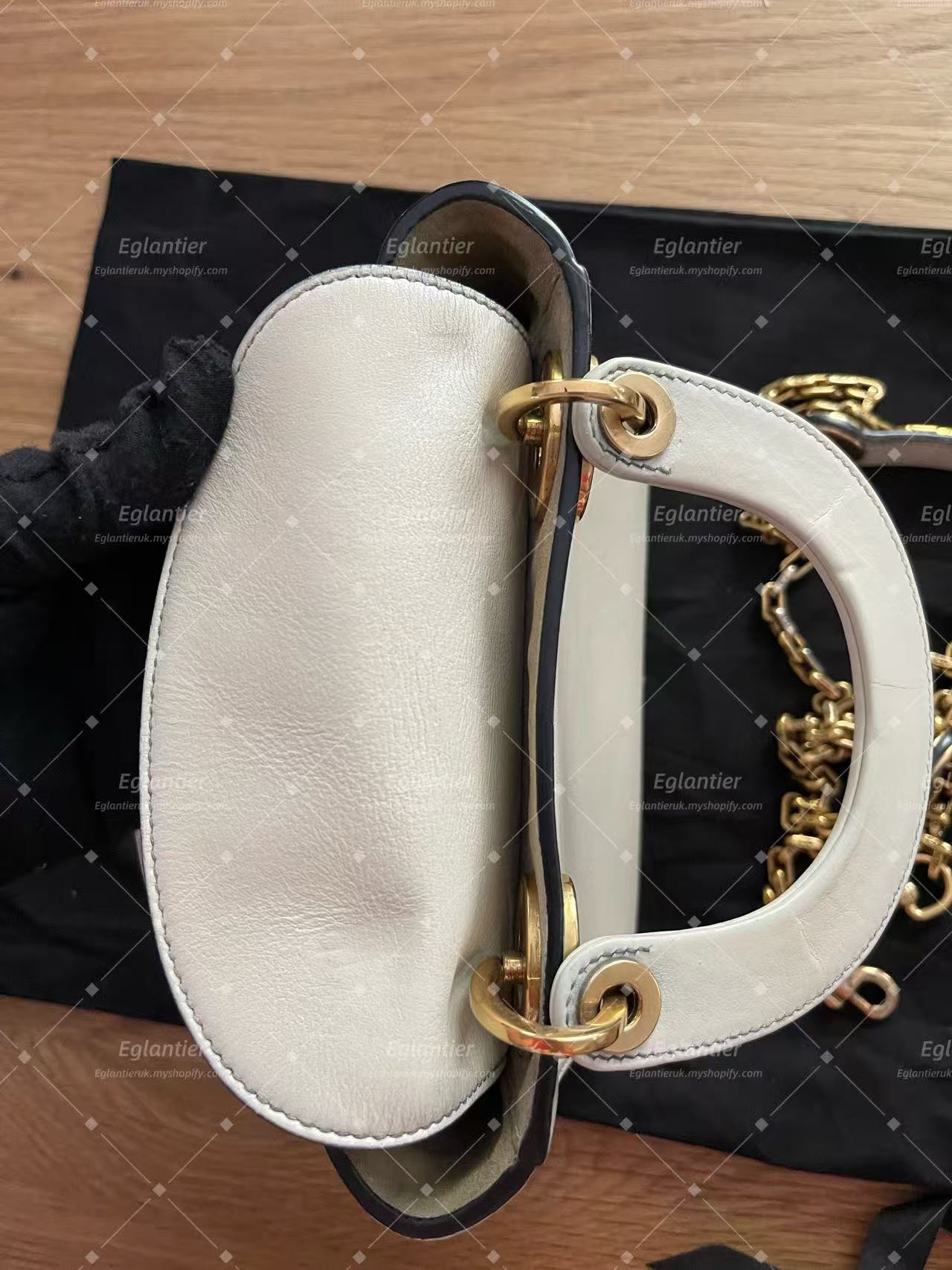 Lady dior min white calfskin with chain gold hardware