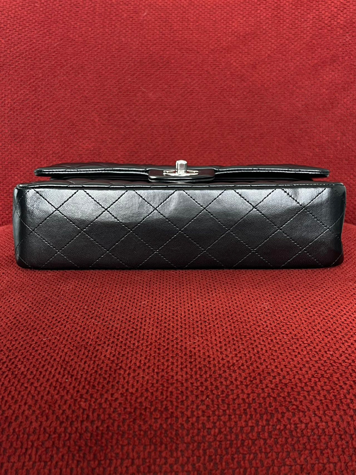 Chanel  Classic double flap bag lambskin black medium silver hardware