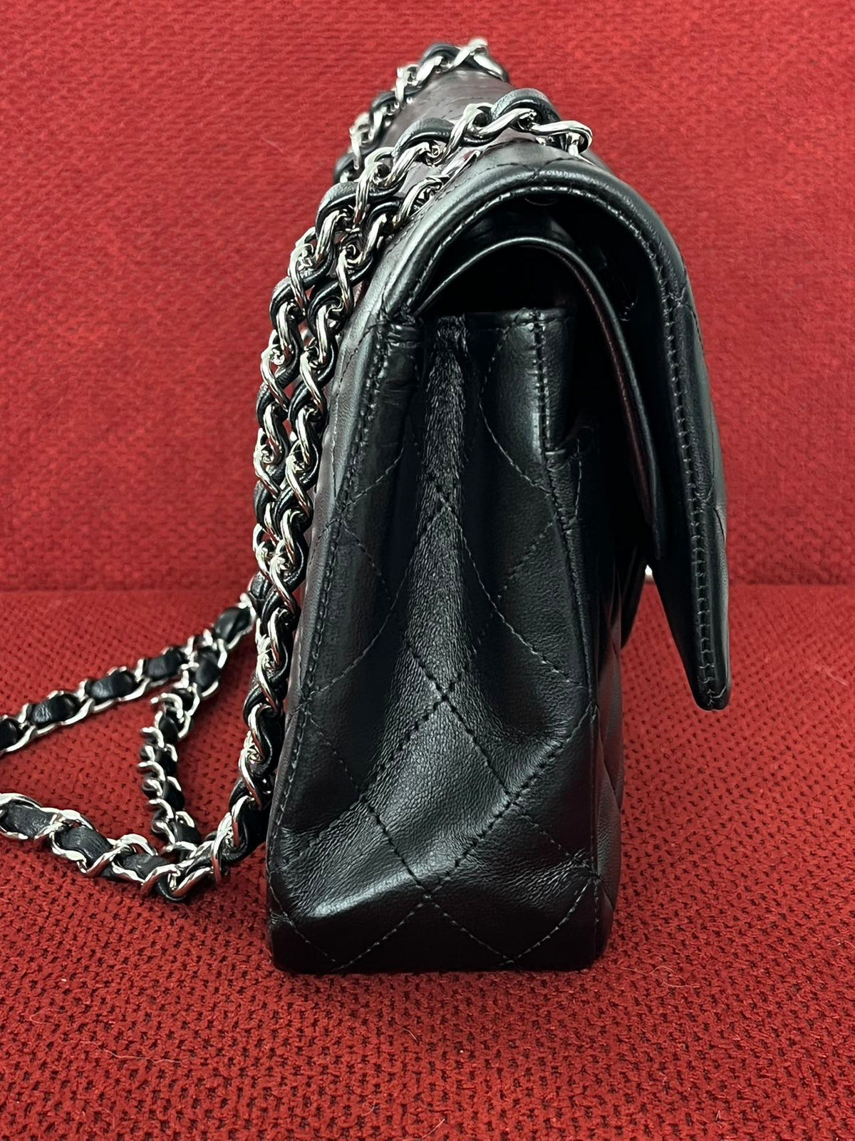 Chanel  Classic double flap bag lambskin black medium silver hardware