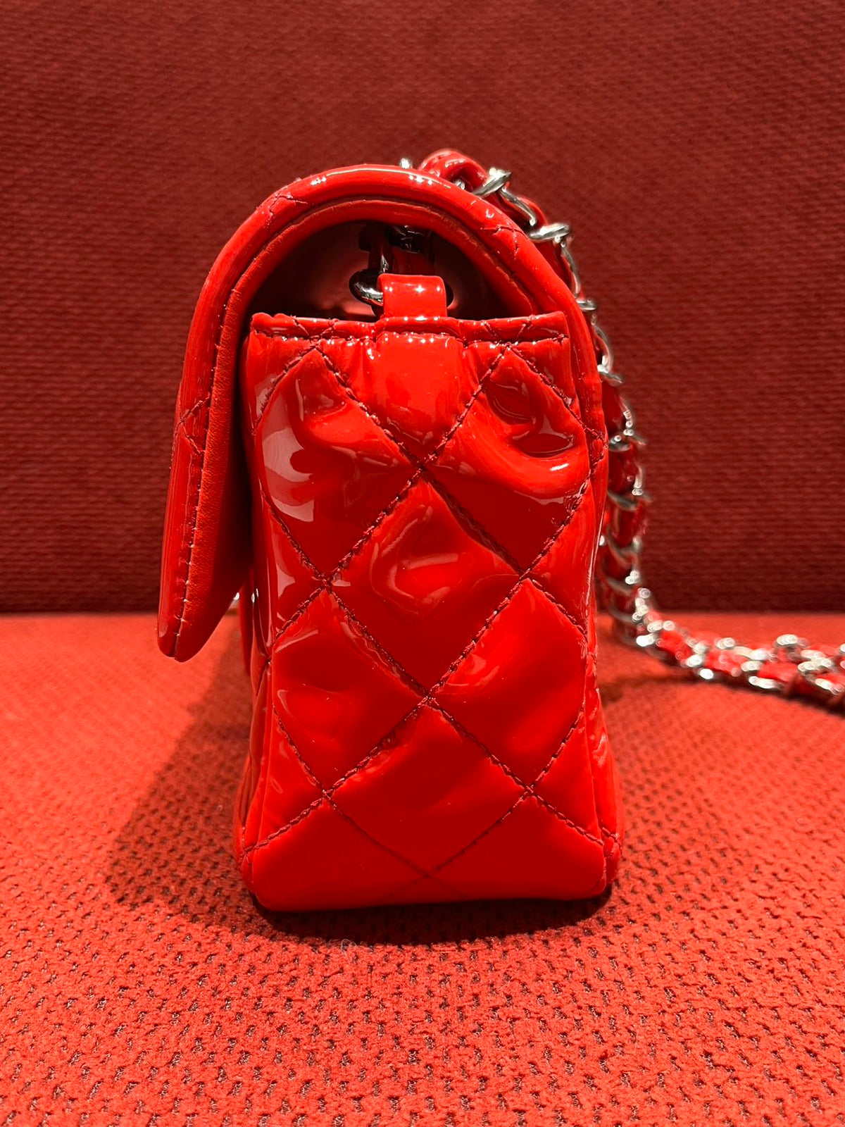 Chanel Timeless Classic flap mini rectangle patent red