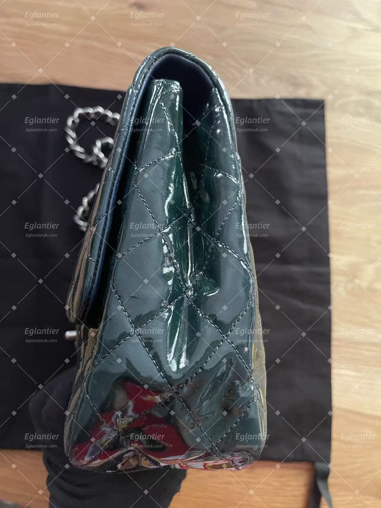Chanel double flap bag patent leather dark green jumbo