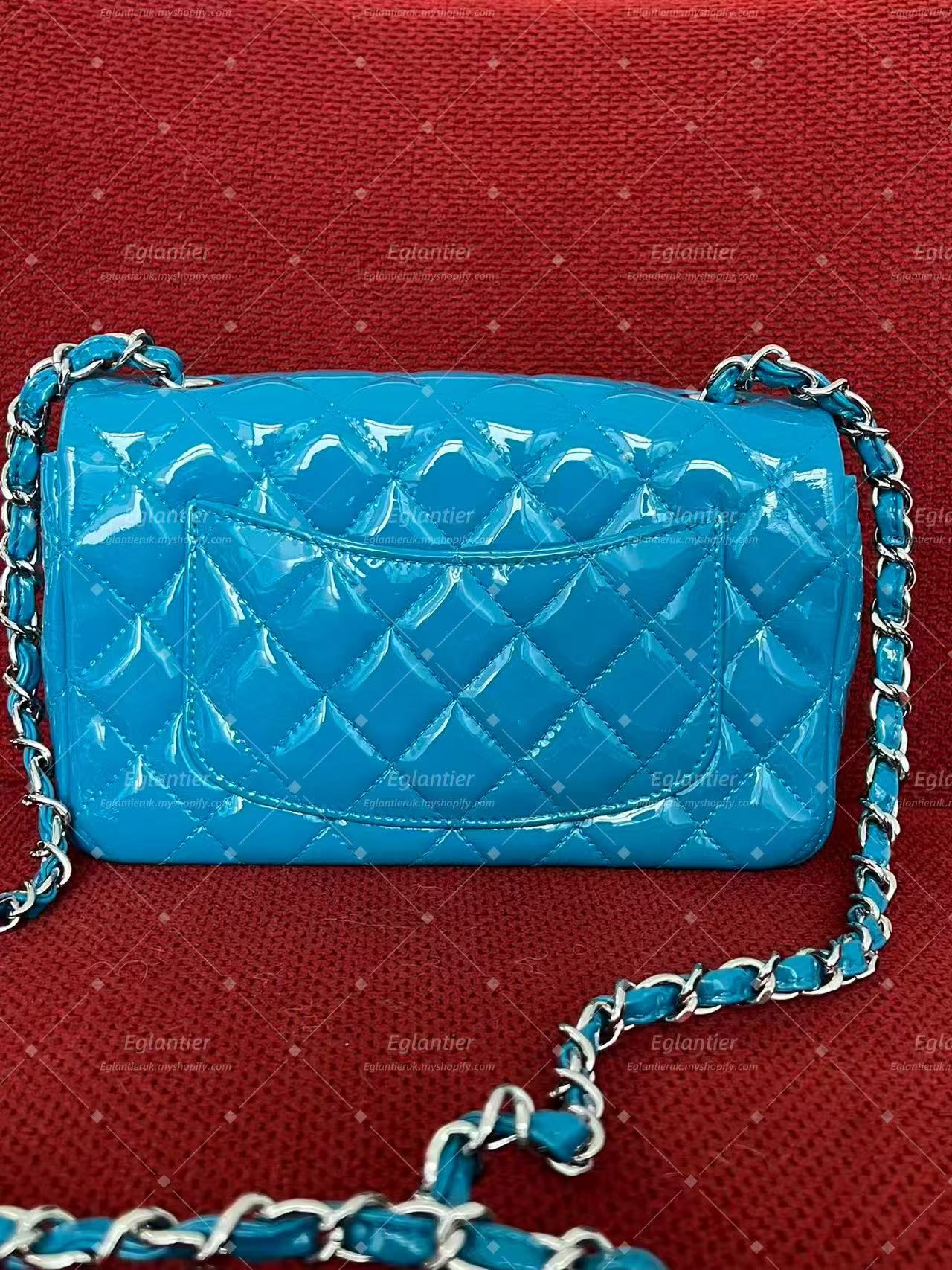 Chanel Timeless Classic flap mini rectangle patent blue