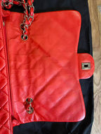 Chanel single flap bag red jumbo gold hardware lambskin