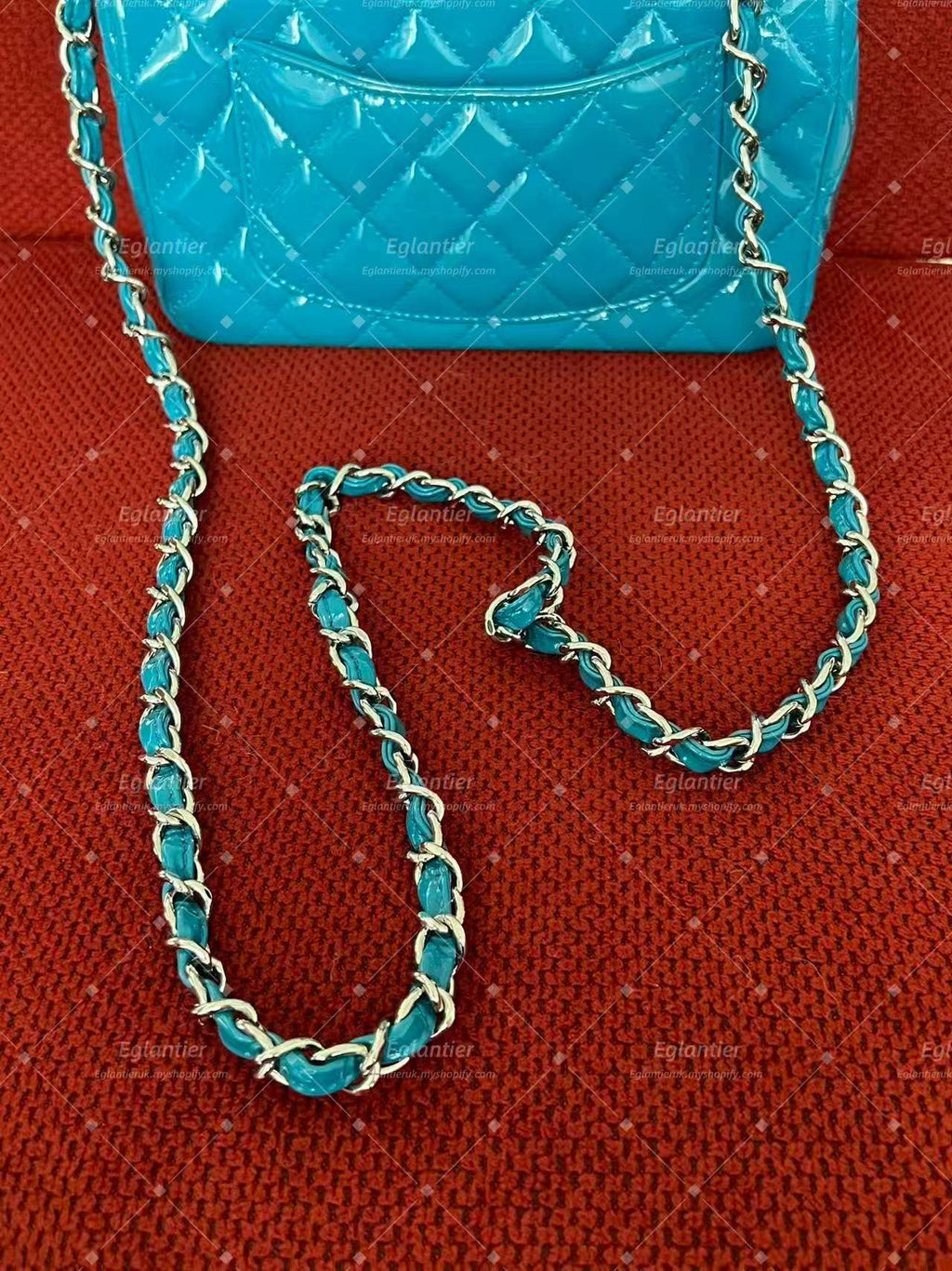 Chanel Timeless Classic flap mini rectangle patent blue