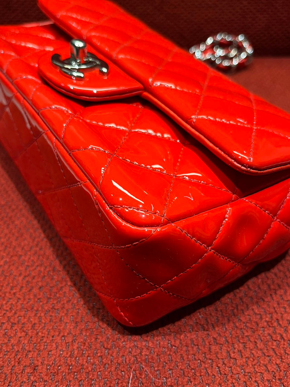 Chanel Timeless Classic flap mini rectangle patent red