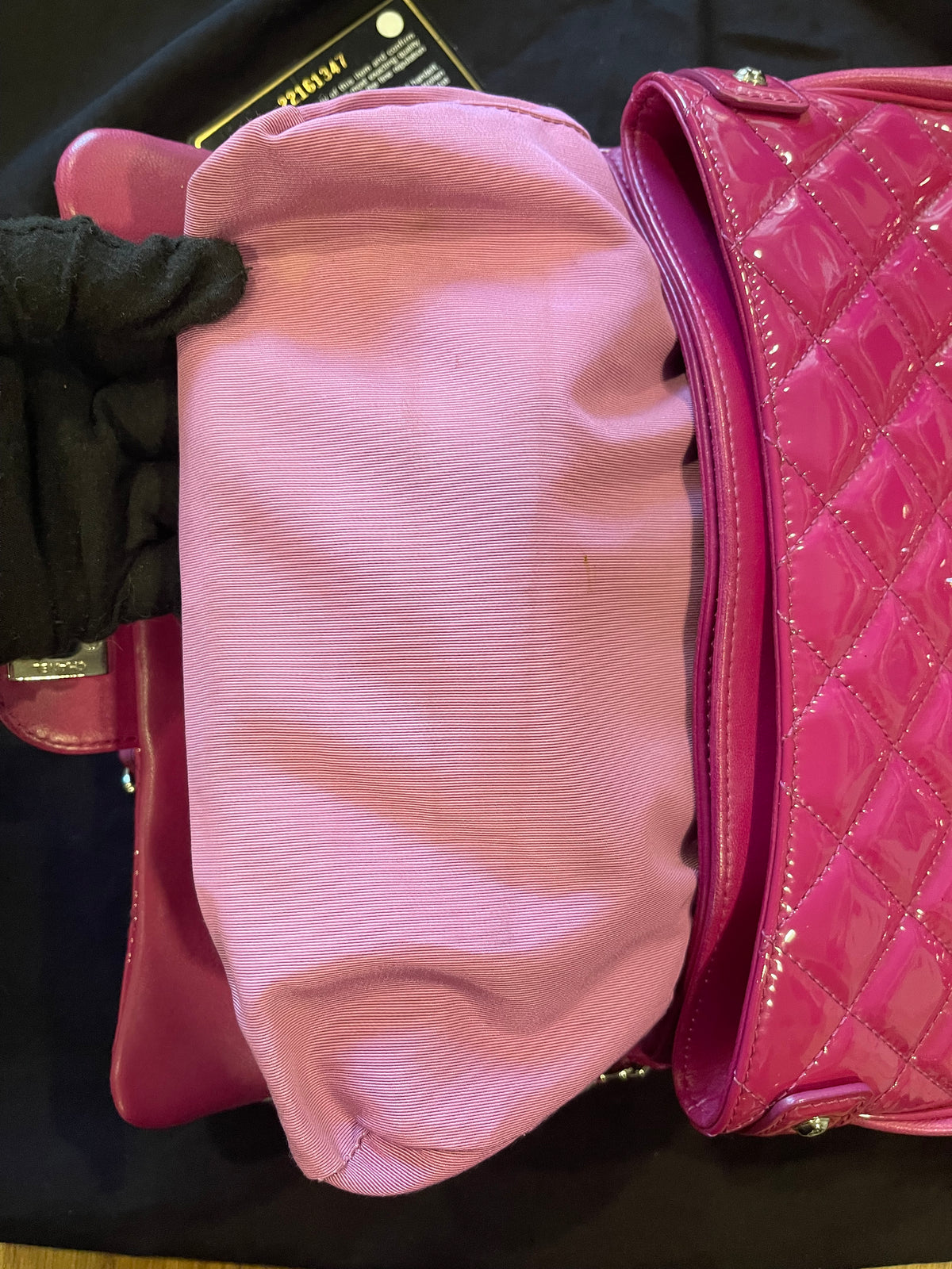 Chanel flap bag pink silver hardware patent leather