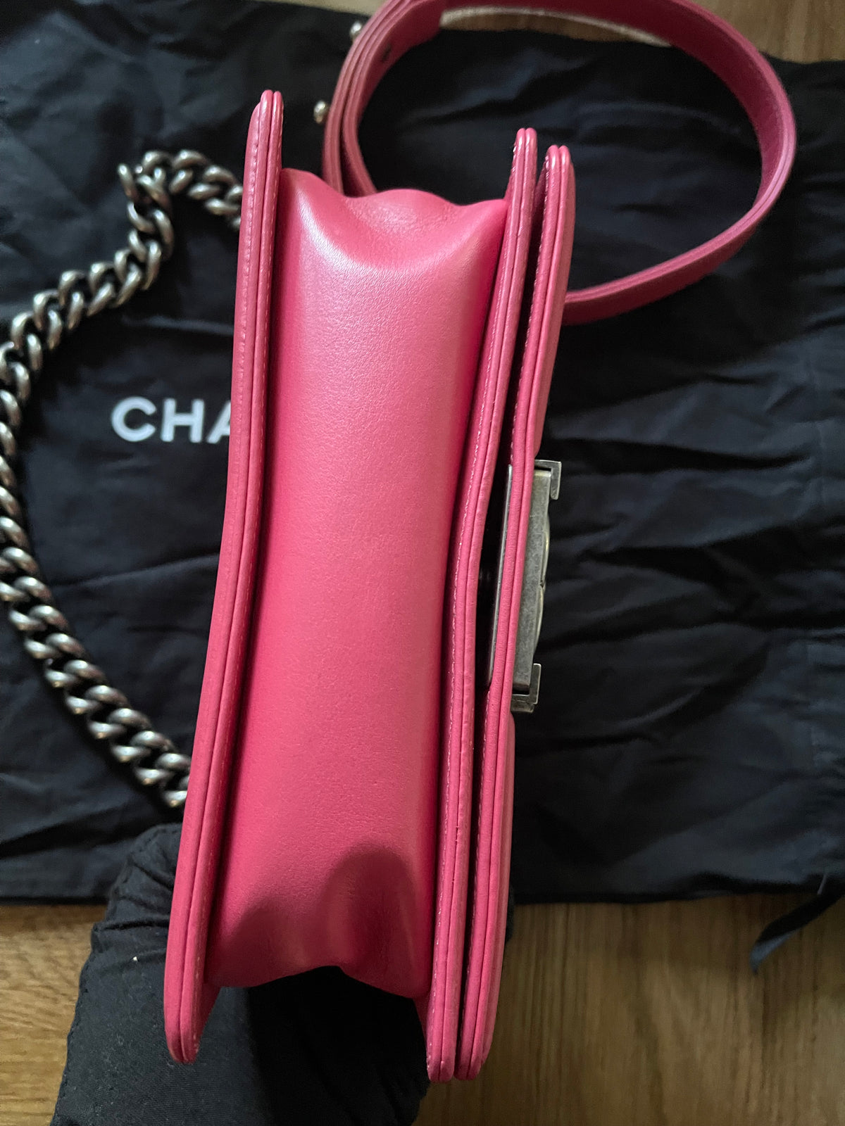 Chanel leboy small red caviar leather silver hardware