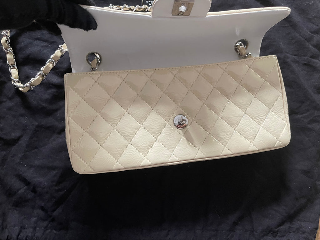 Chanel flap bag patent beige color