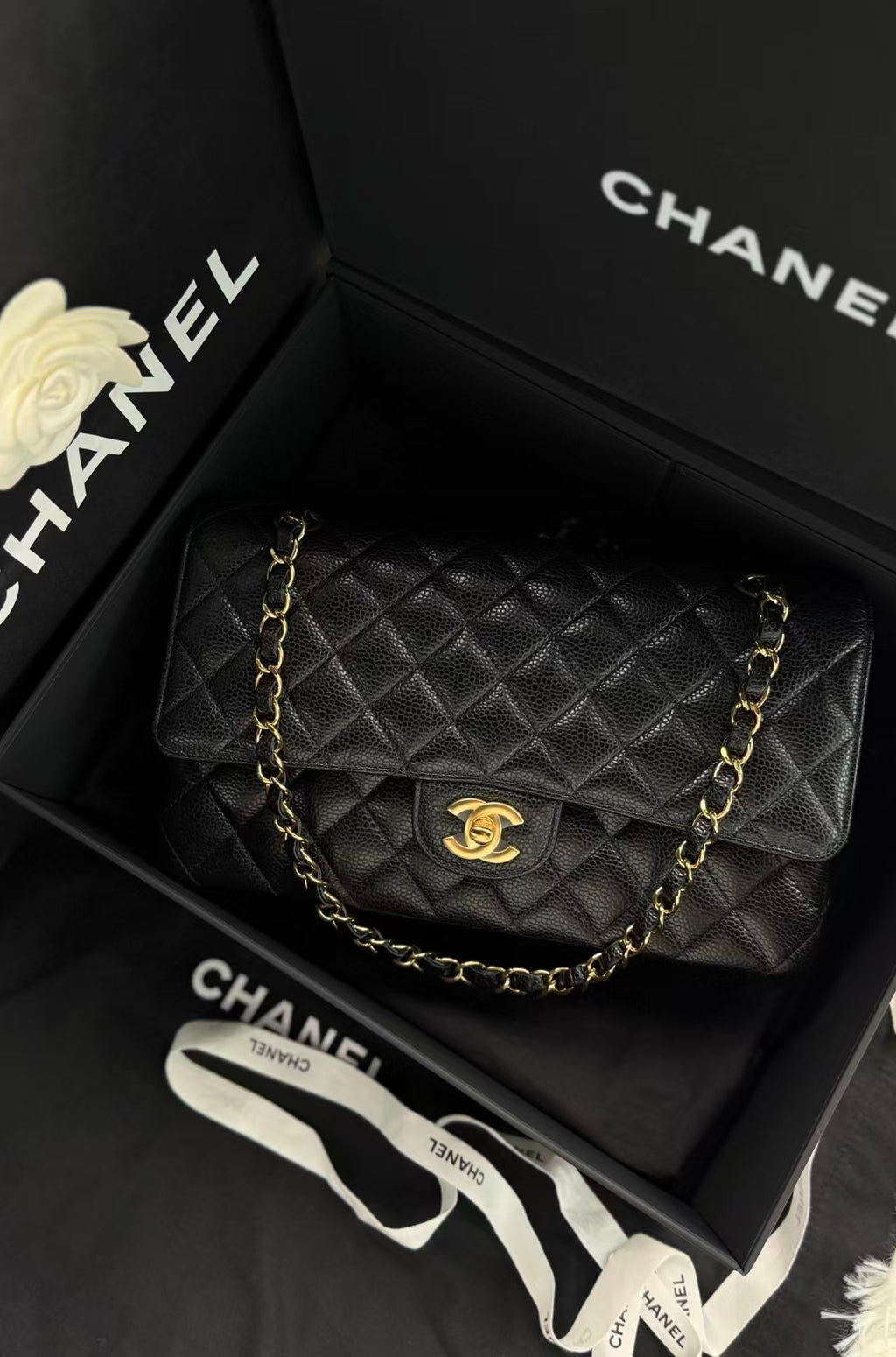 Chanel Timeless Classic Double Flap | Medium | Black Caviar | Gold Hardware | Microchip | Pre-Owned