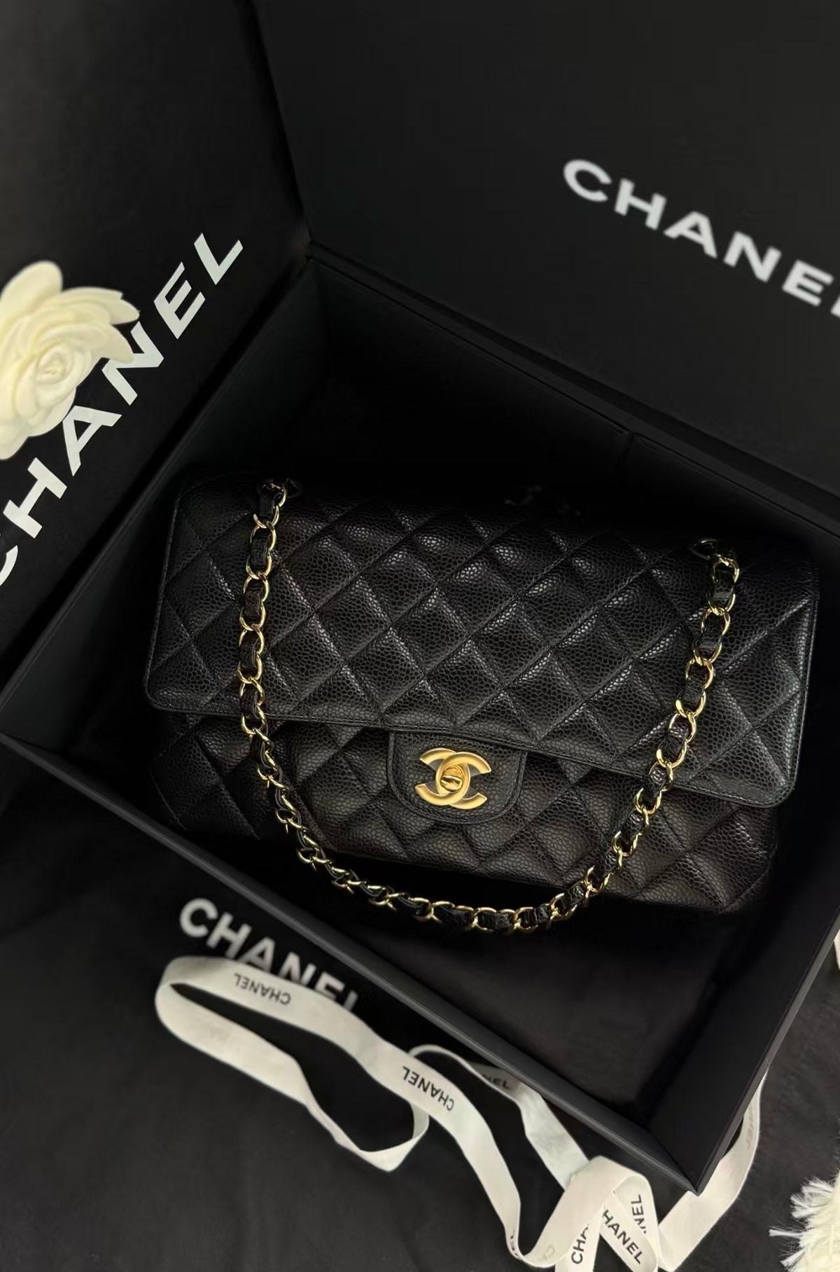Chanel Timeless Classic Double Flap | Medium | Black Caviar | Gold Hardware | Microchip | Pre-Owned