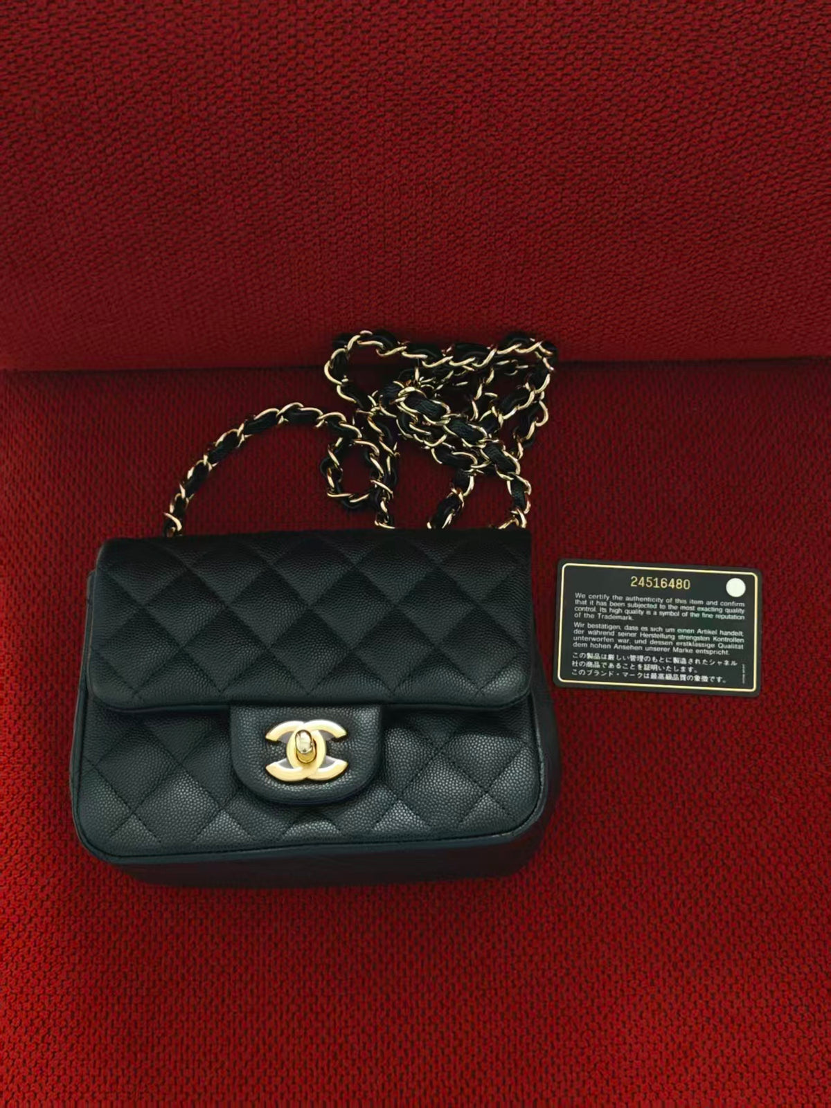 Chanel mini square flap bag caviar leather