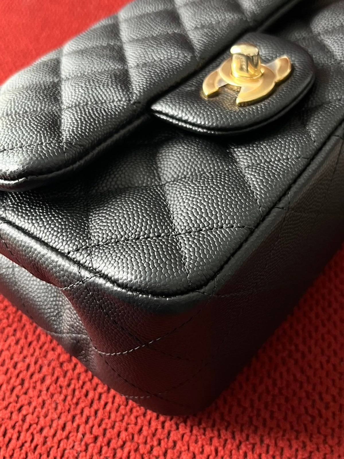 Chanel mini square flap bag caviar leather