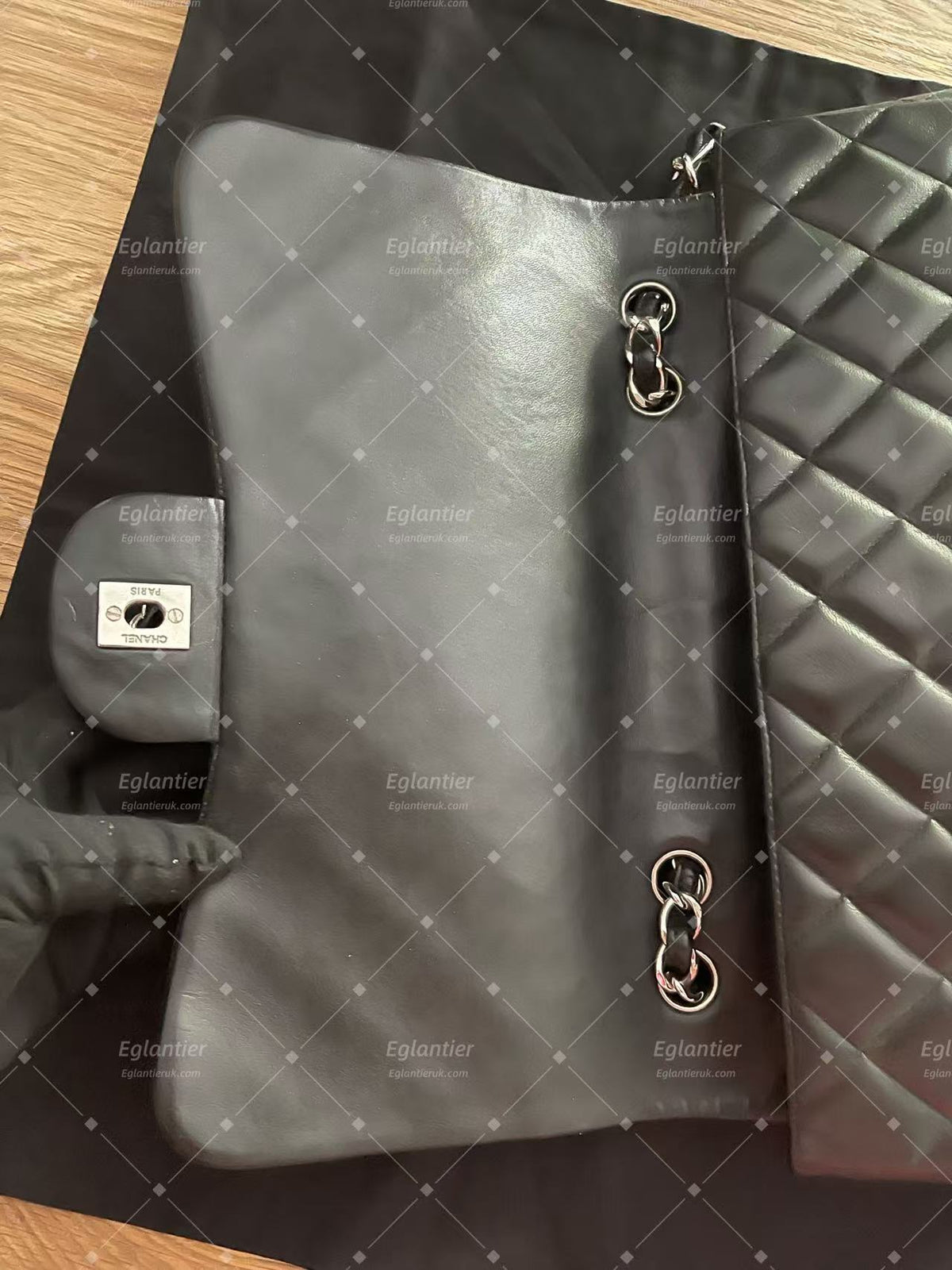 Chanel Timeless Classic single flap jumbo lambskin black silver hardware ID Card