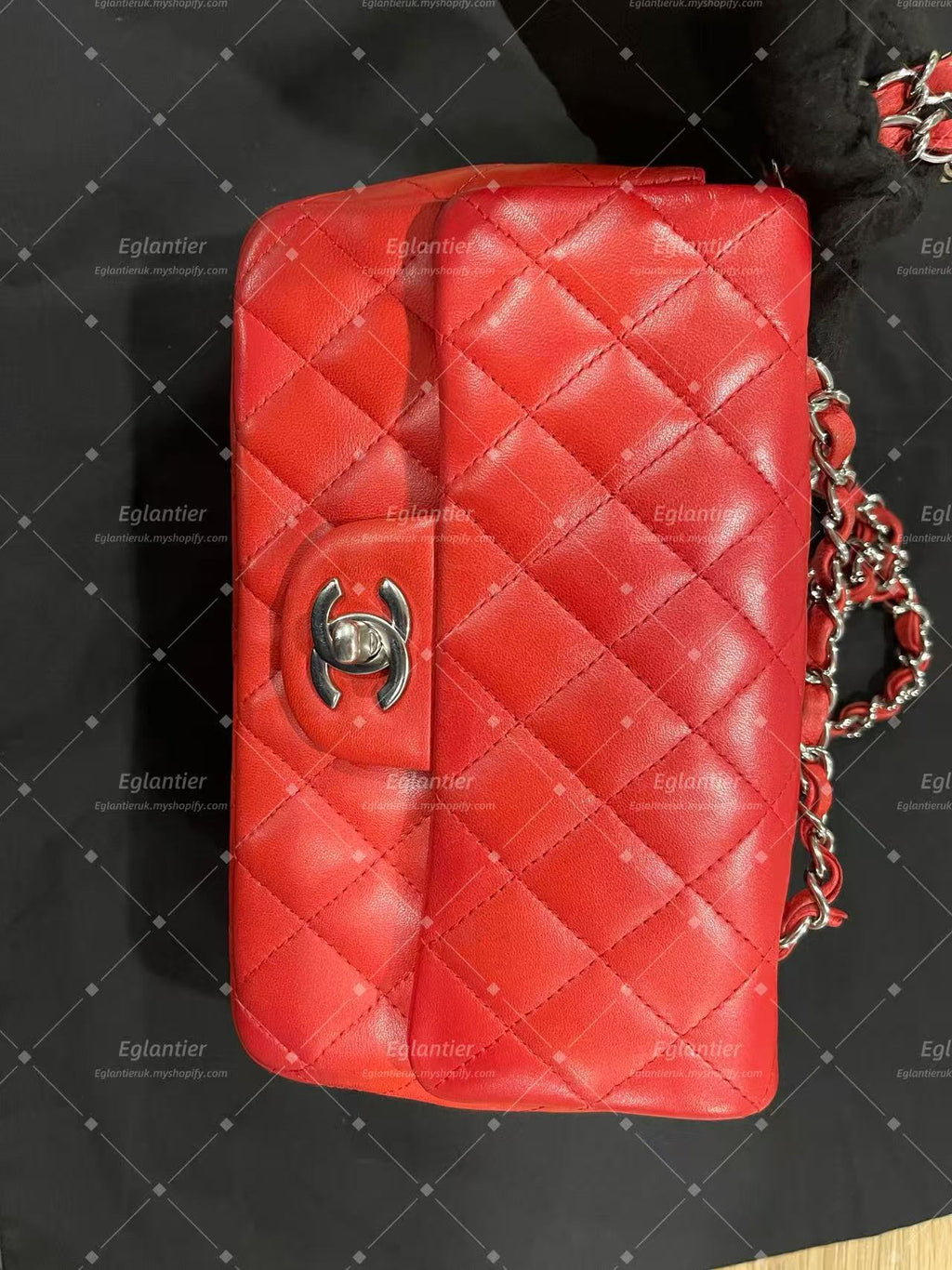 Chanel Timeless Classic flap mini rectangle lambskin red
