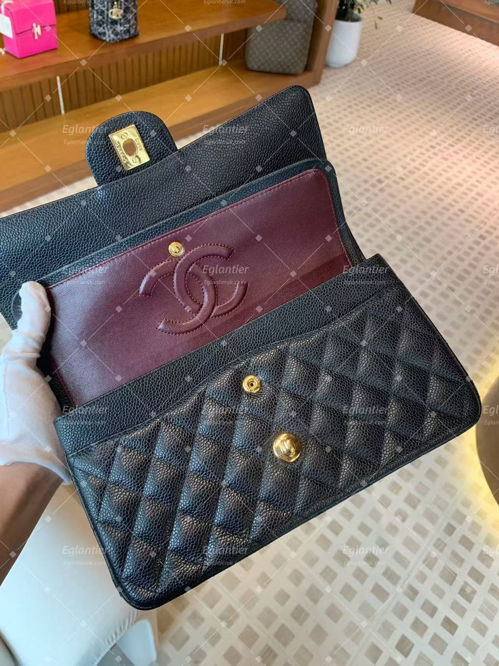 Chanel Timeless Classic Double Flap | Medium | Black Caviar | Gold Hardware | Pre-Owned| ID CARD