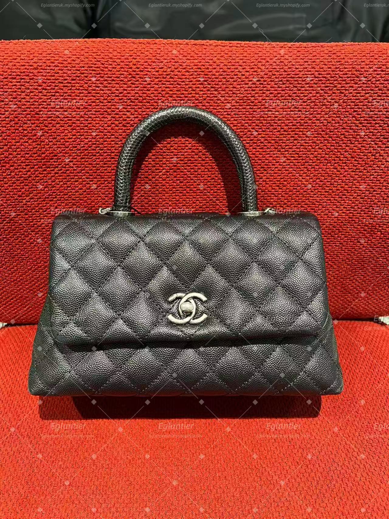Chanel Coco Handle Top Handle Flap Bag small caviar black