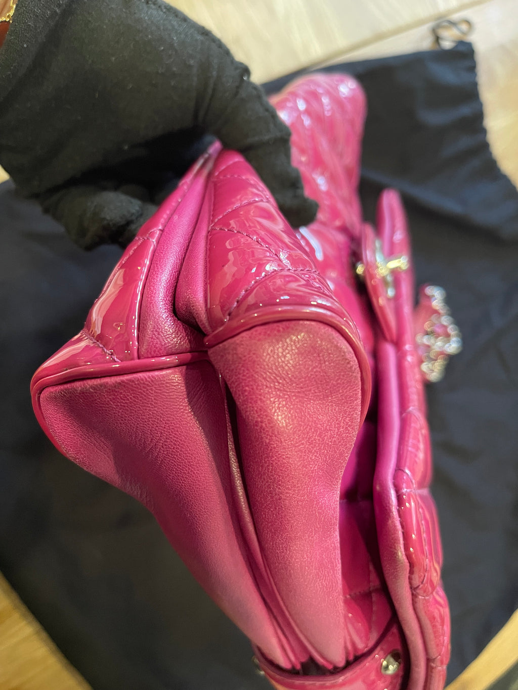 Chanel flap bag pink silver hardware patent leather