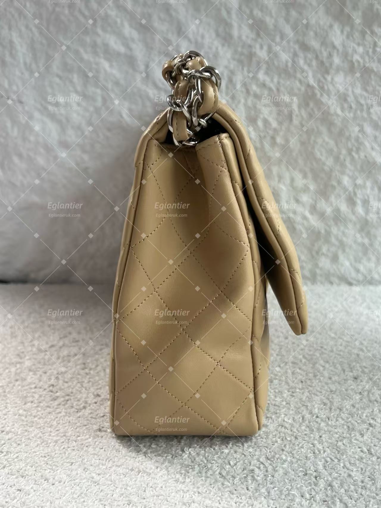 Chanel classic single flap bag lambskin jumbo beige