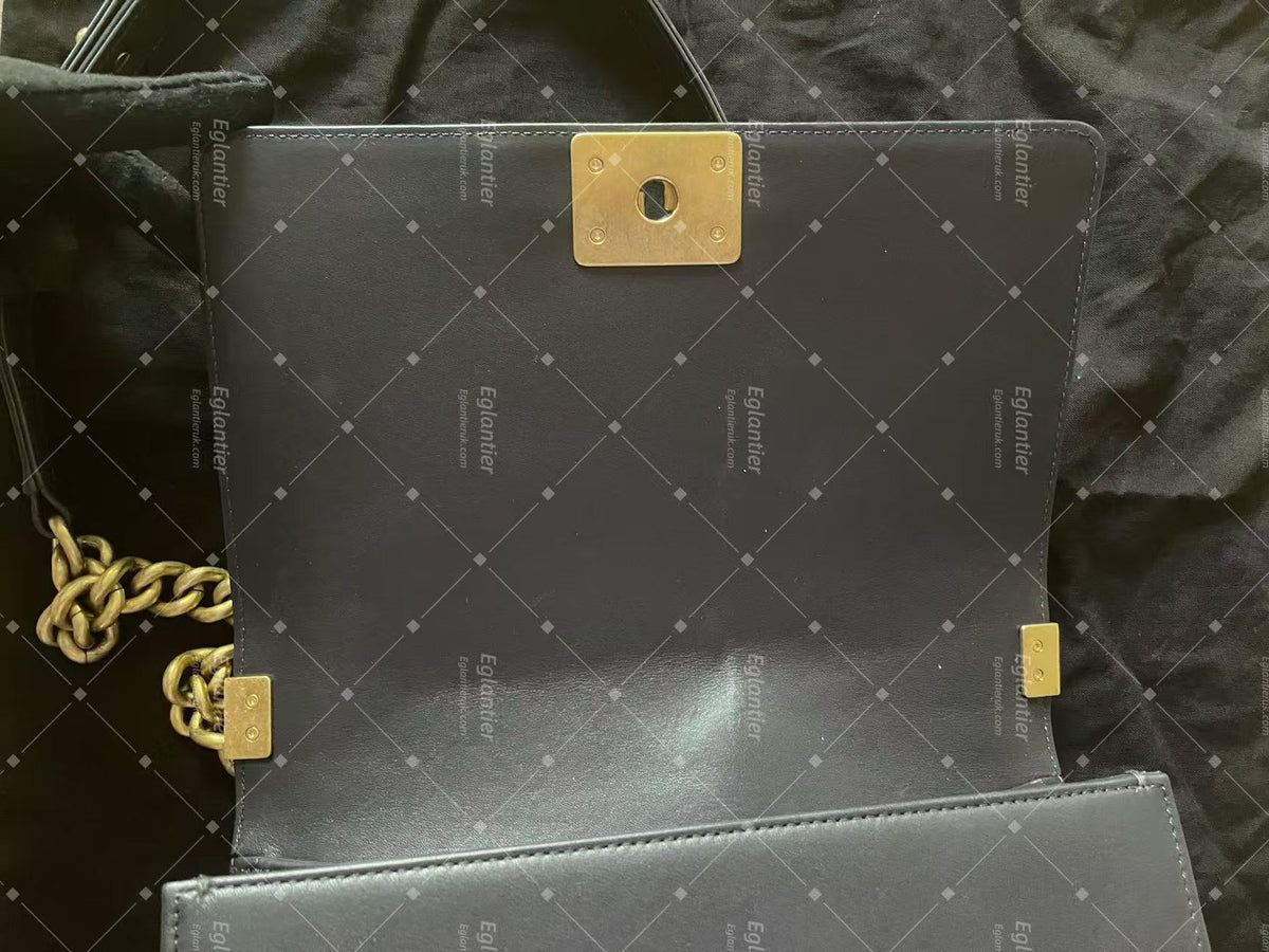 chanel leboy medium black flap bag lambskin gold hardware ID card
