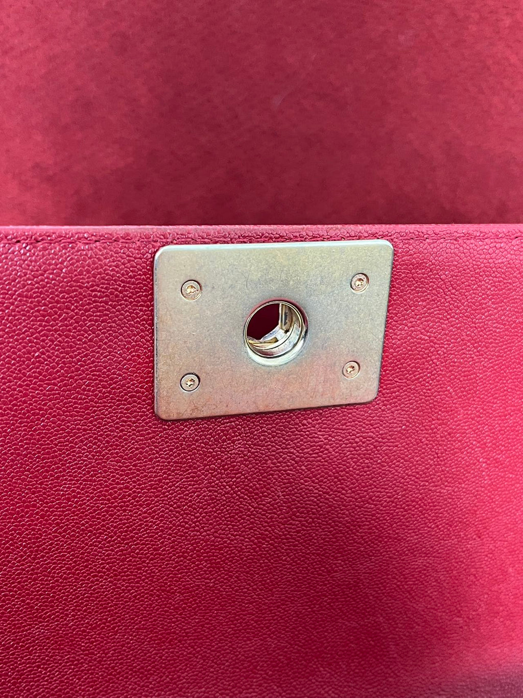 Chanel leboy small red caviar leather gold hardware