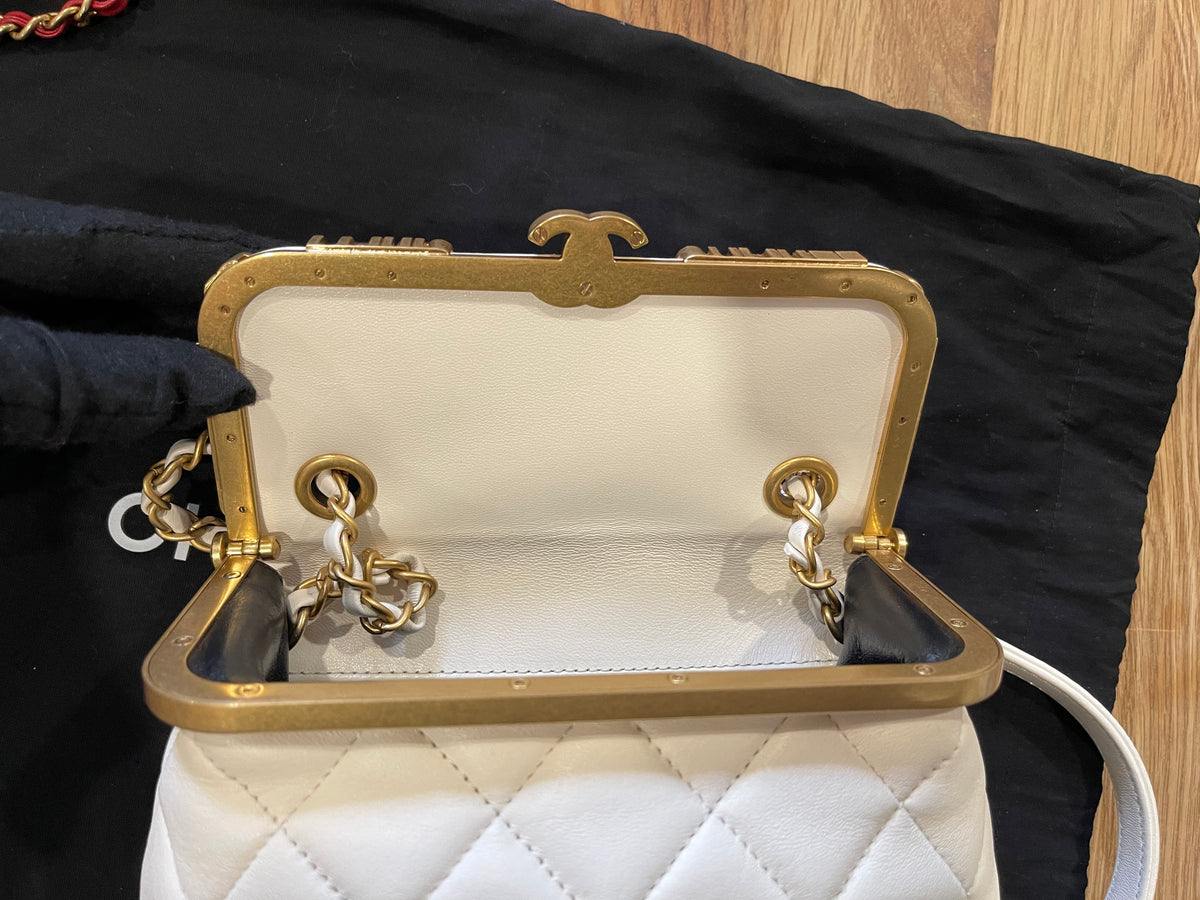 chanel small bag gold hardware white
