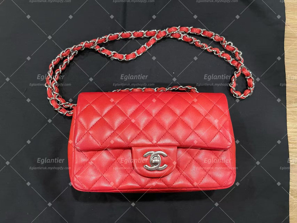 Chanel Timeless Classic flap mini rectangle lambskin red