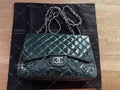 Chanel double flap bag patent leather dark green jumbo