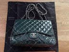 Chanel double flap bag patent leather dark green jumbo