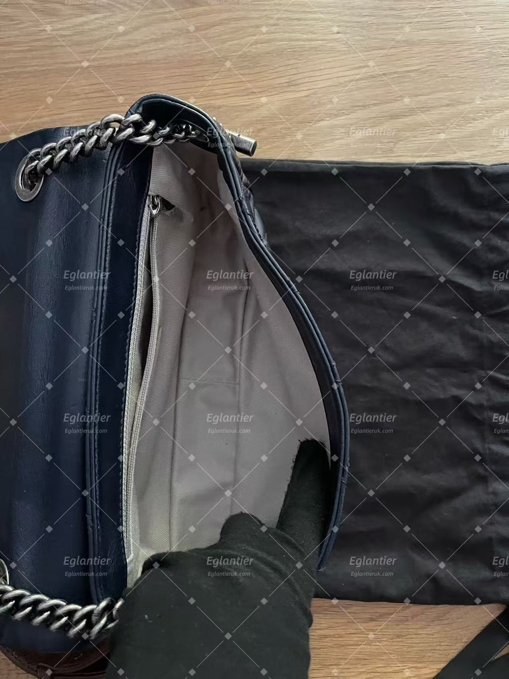 chanel navy/grey single flap bag calfskin silver hardware