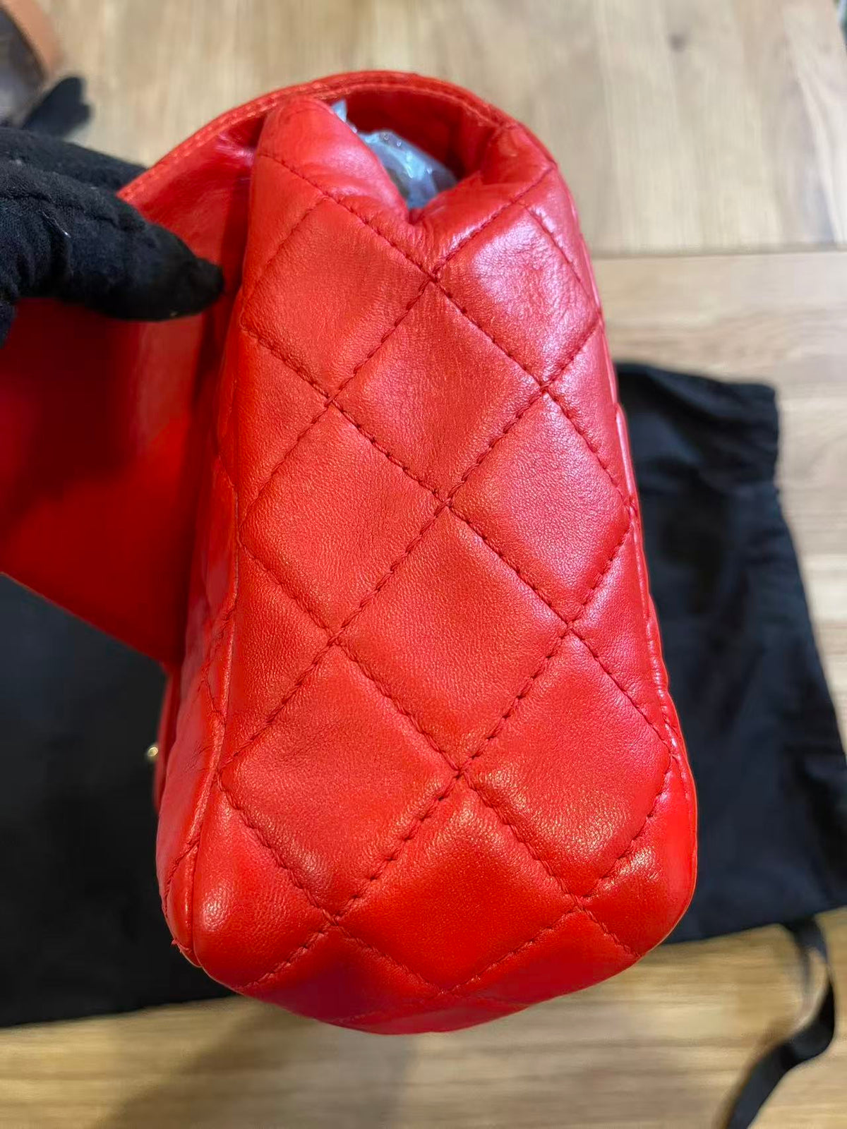 Chanel single flap bag red jumbo gold hardware lambskin