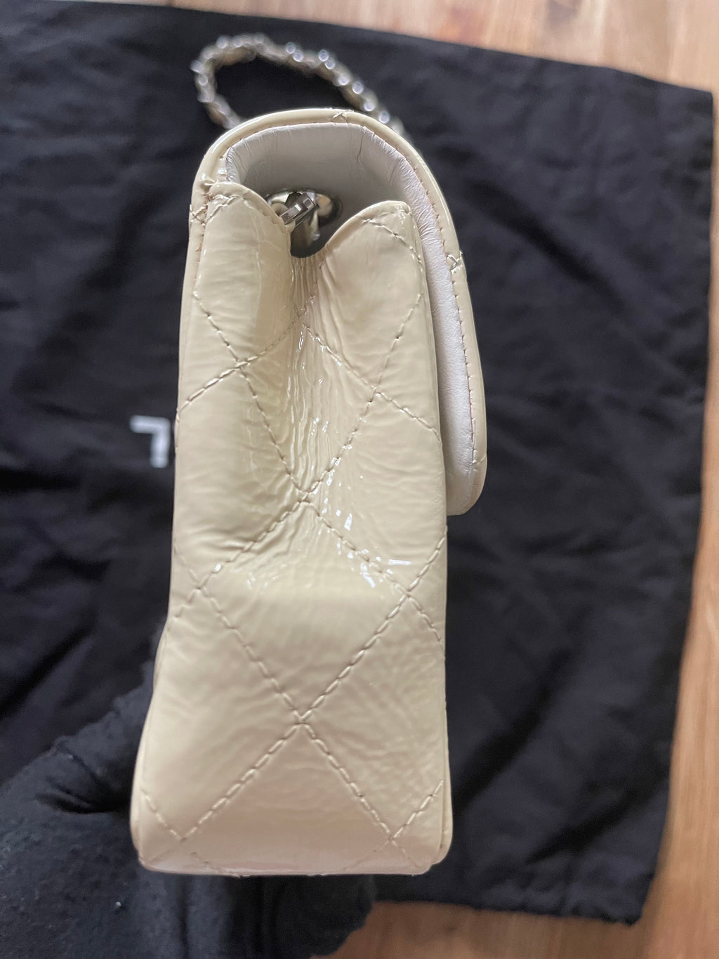 Chanel flap bag patent beige color