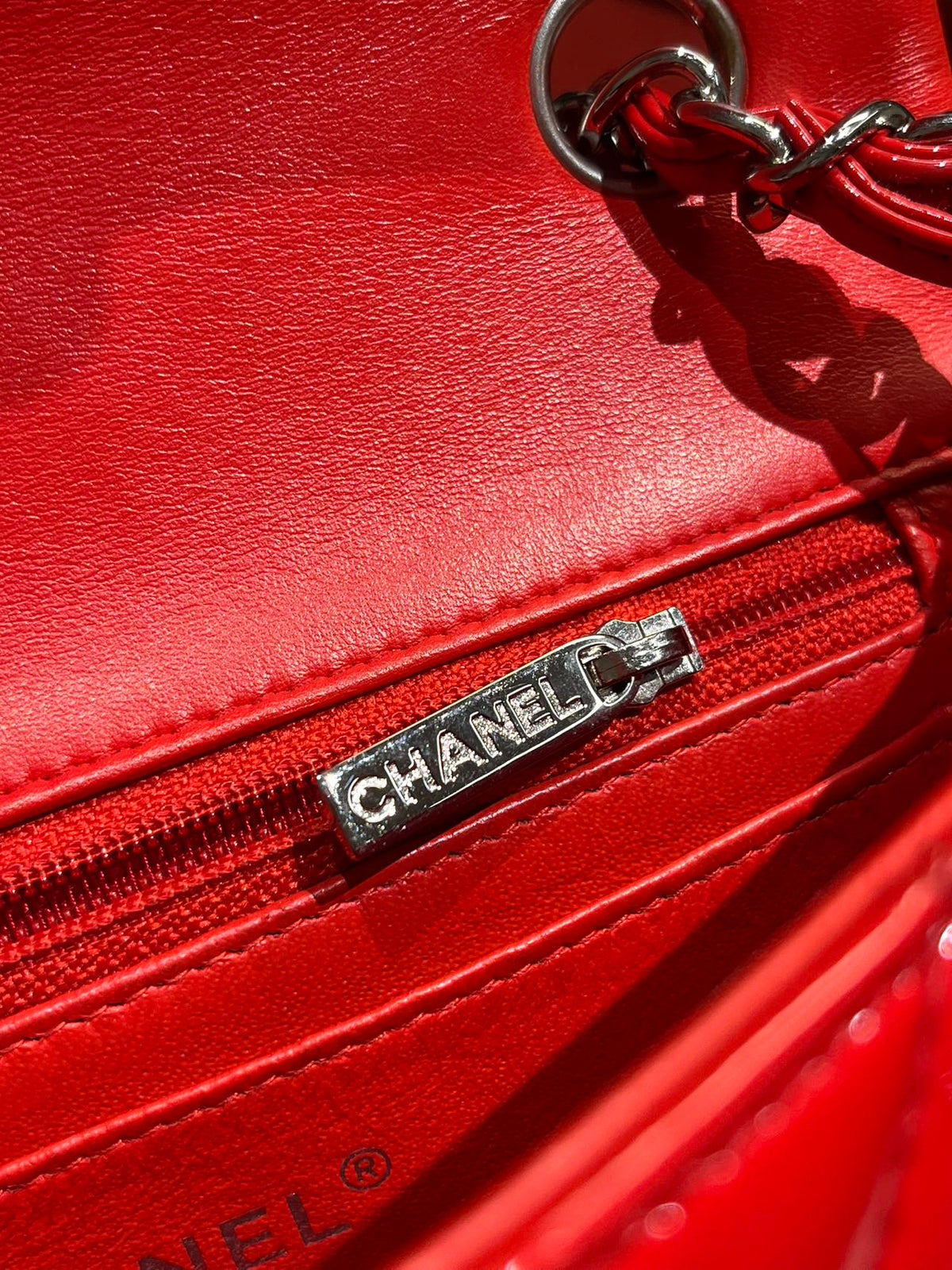 Chanel Timeless Classic flap mini rectangle patent red