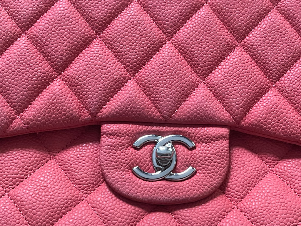 Chanel double flap bag red caviar jumbo silver gold hardware