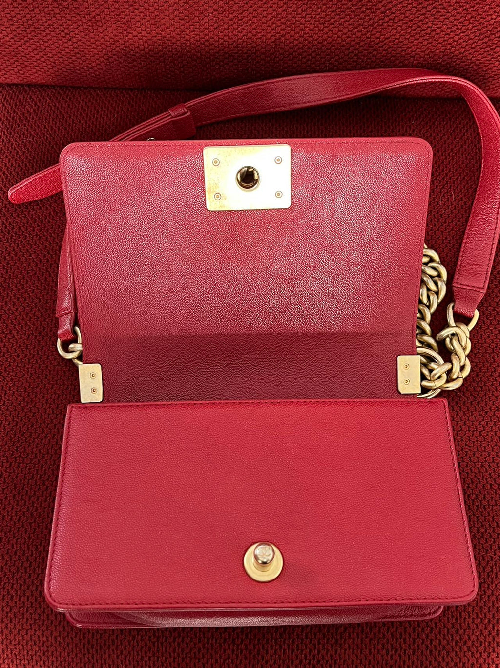 Chanel leboy small red caviar leather gold hardware