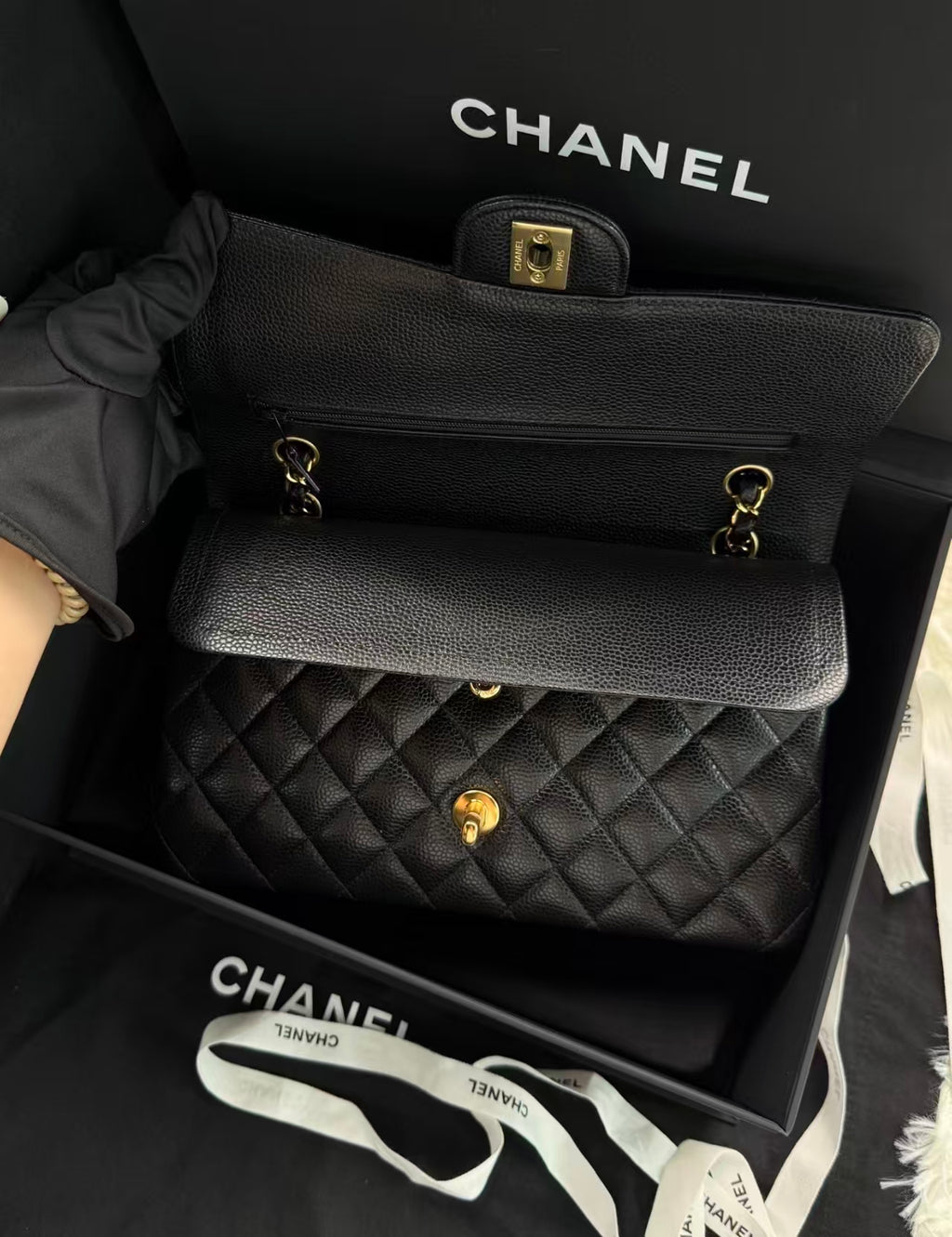 Chanel Timeless Classic Double Flap | Medium | Black Caviar | Gold Hardware | Microchip | Pre-Owned