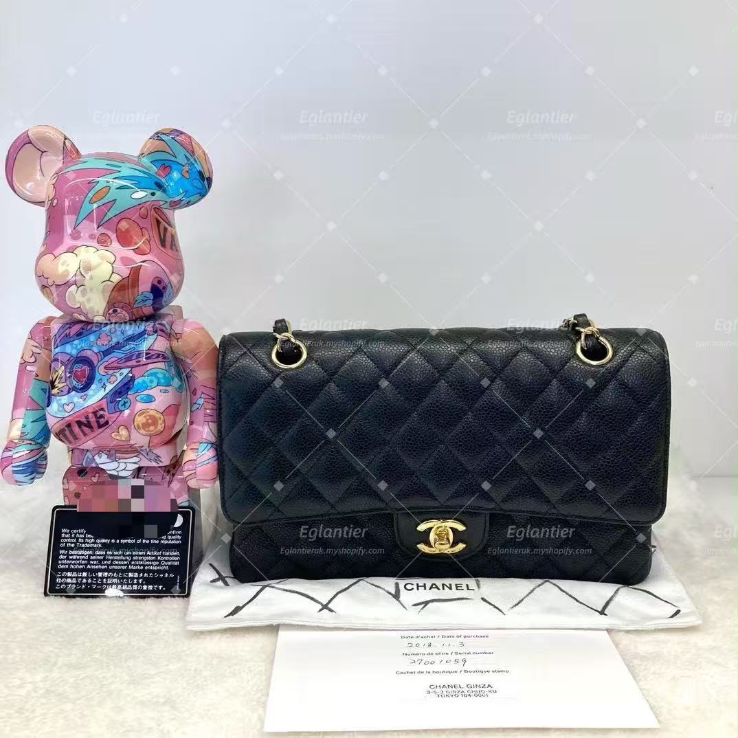 Chanel Timeless Classic double flap black medium caviar gold hardware with ID card