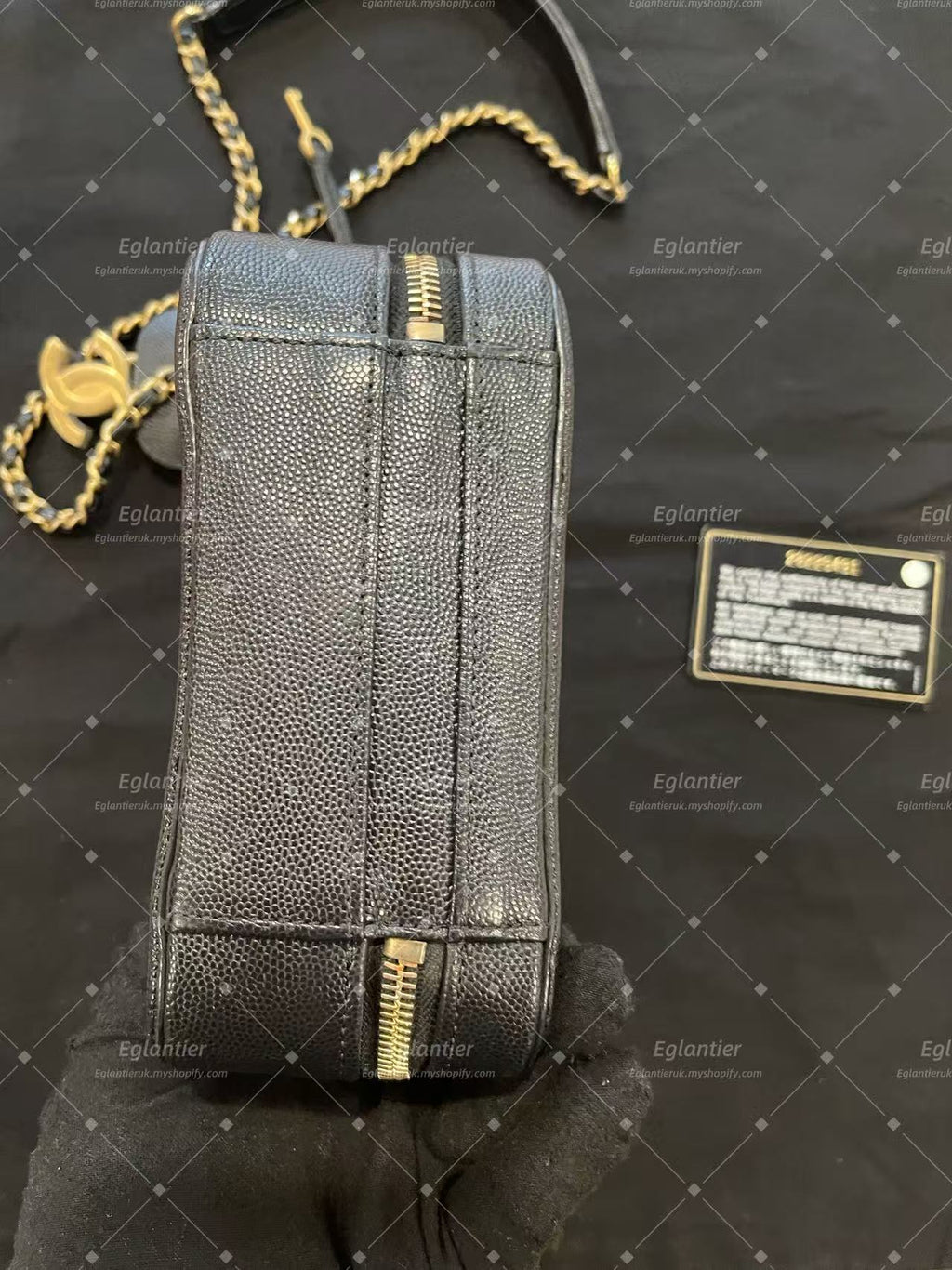 Chanel Small Quilted Vanity Case with Chain - Black with ID card