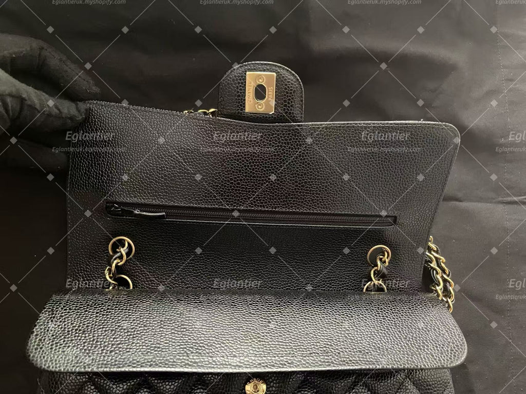 Chanel Timeless Classic double flap black medium caviar gold hardware microchip