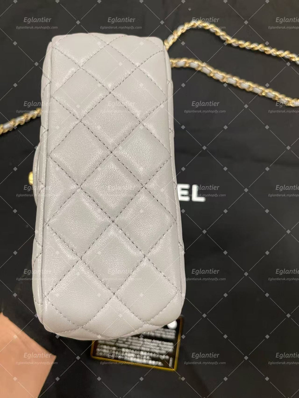 Chanel Timeless flap mini square with pearl lambskin grey GHW