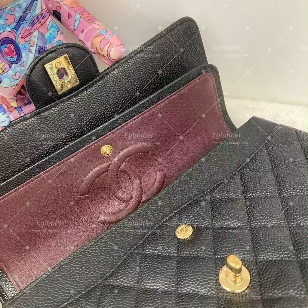 Chanel Timeless Classic double flap black medium caviar gold hardware with ID card