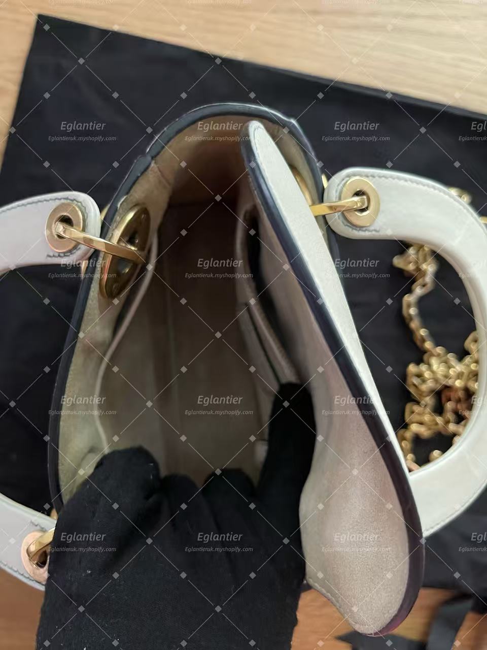 Lady dior min white calfskin with chain gold hardware
