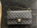 Chanel Timeless Classic double flap black medium caviar gold hardware microchip