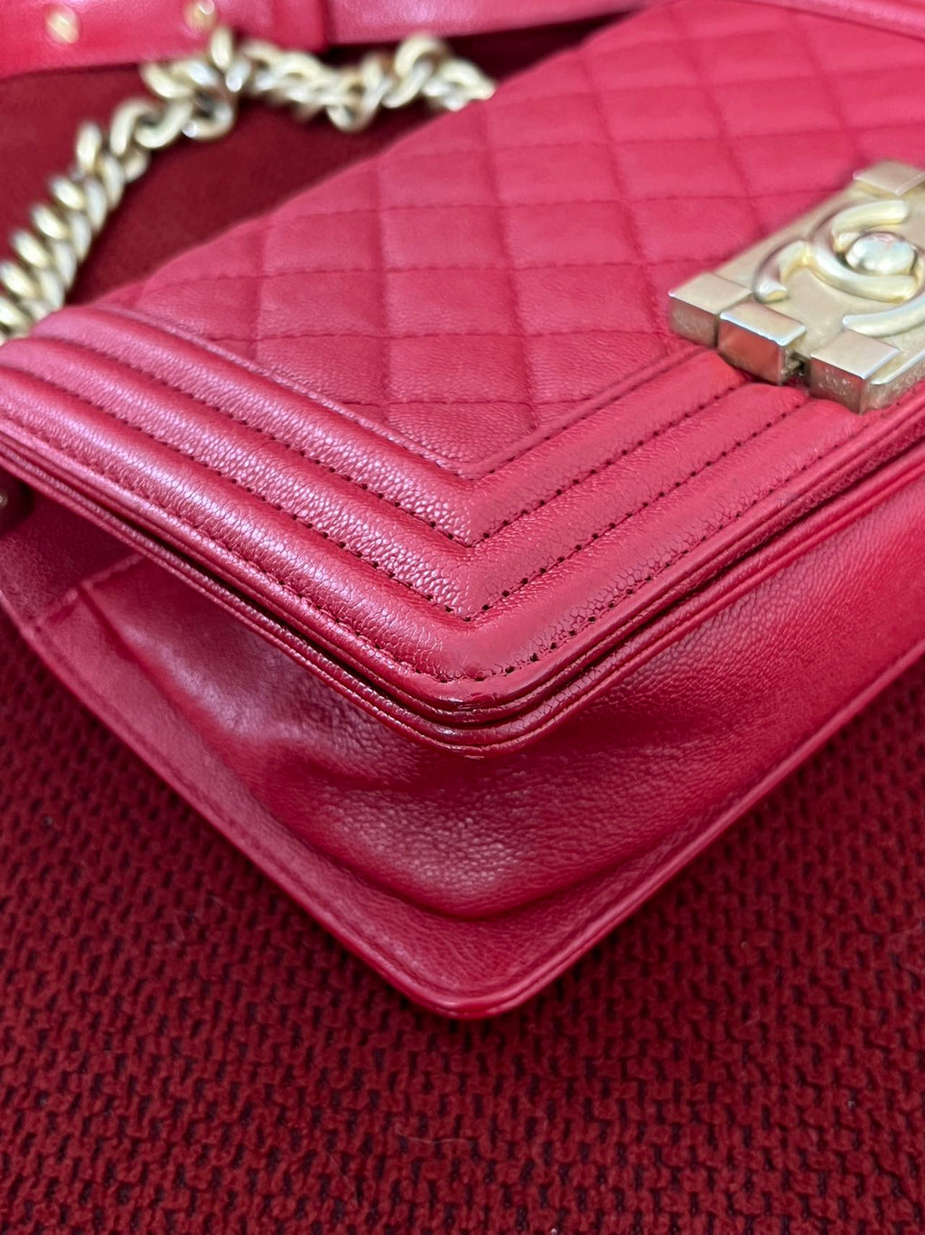 Chanel leboy small red caviar leather gold hardware