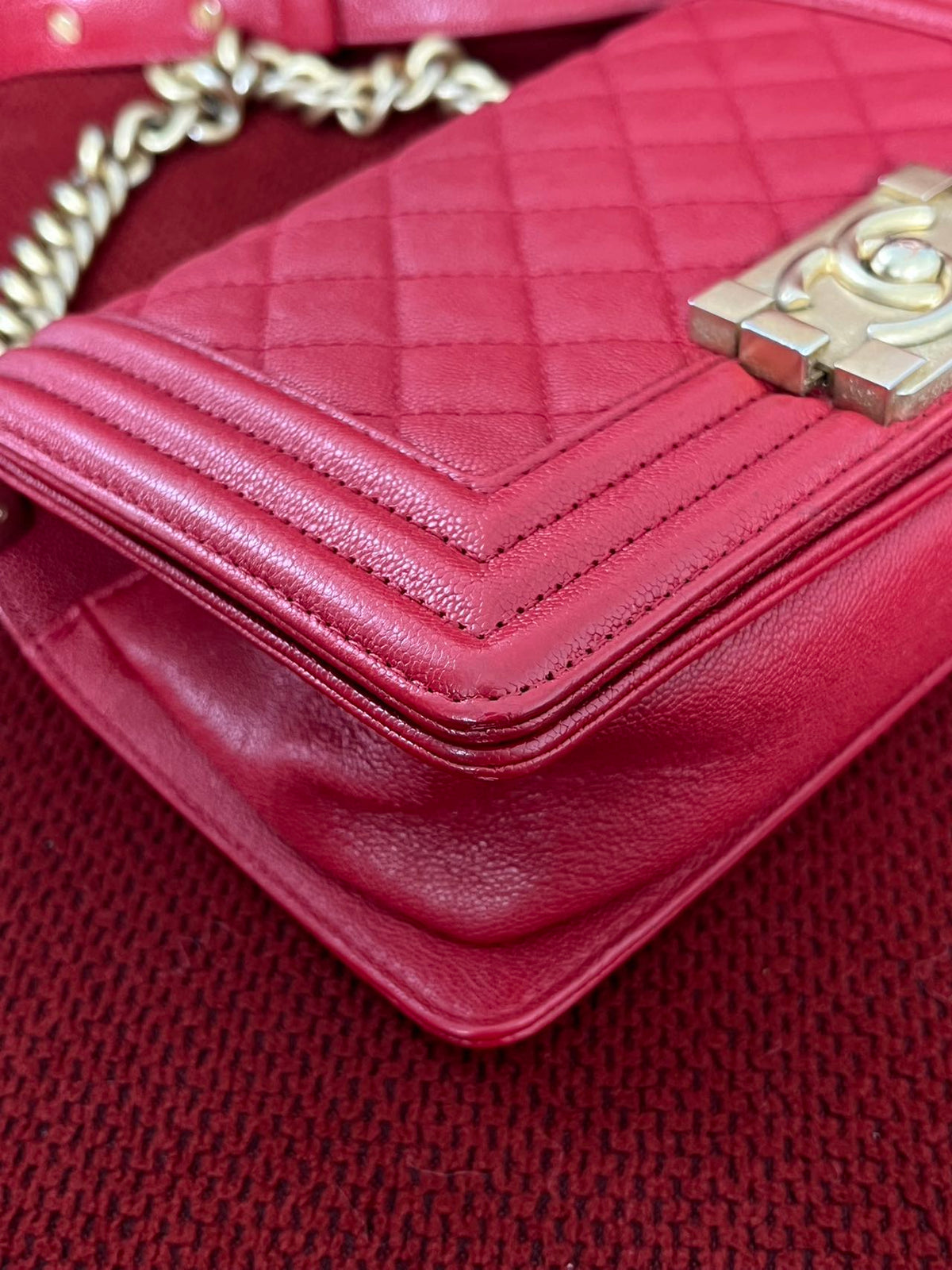 Chanel leboy small red caviar leather gold hardware